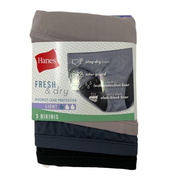 Women's Underwear Hanes Bikini Leak Protection 3 pack - Picture 1 of 13